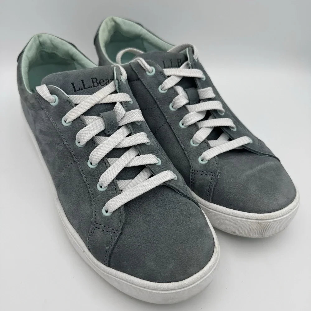 L.L.Bean‎ Women's Eco Bay Nubuck Leather Sneakers Slate Cool Sea Blue 7.5
